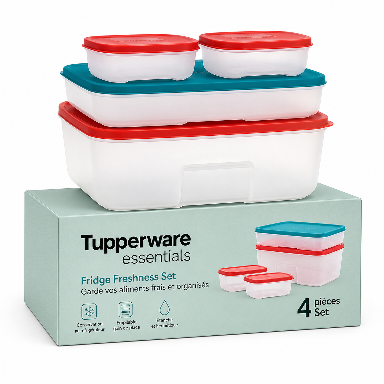 Tupperware - Set Boîtes Réfrigérateur 140ml (2), 650ml, 1.5L (FRIDGE MATES SET BTB)